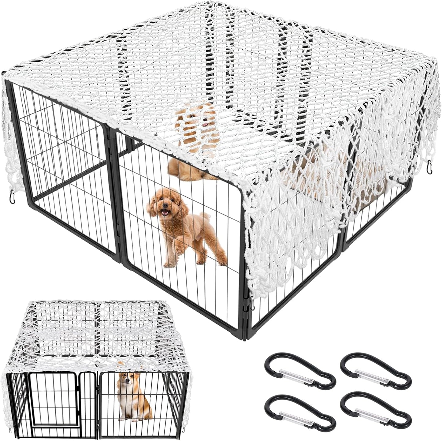 Bouticol dog playpen cover net front view on metal pet fence
