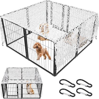Bouticol dog playpen cover net front view on metal pet fence