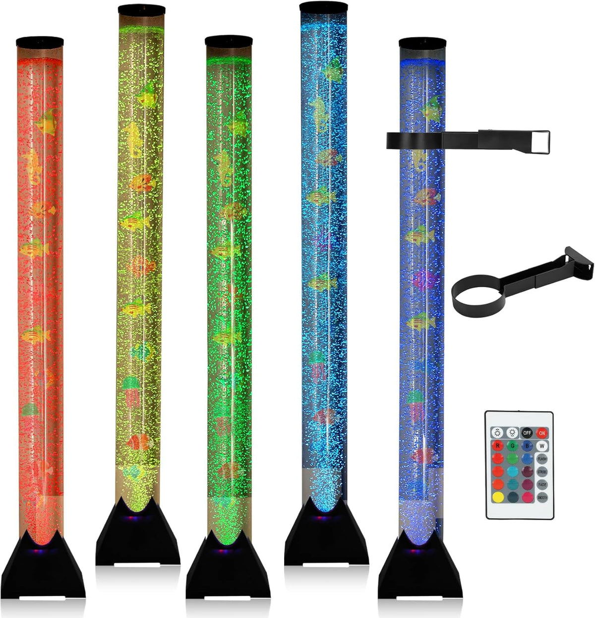 Dreamtrue 4FT sensory LED bubble tube lamp front view in a darkened sensory room