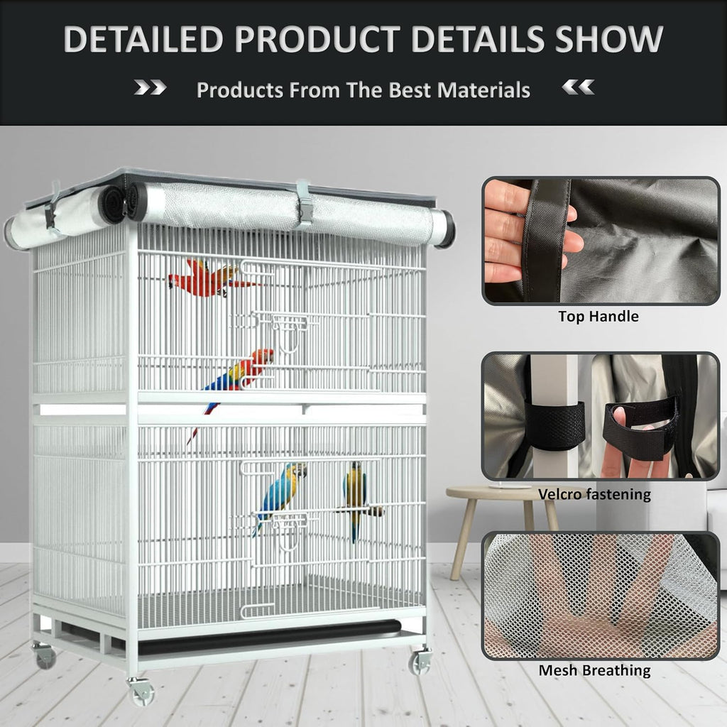 Side view of blackout cage cover fitted on a medium metal bird cage