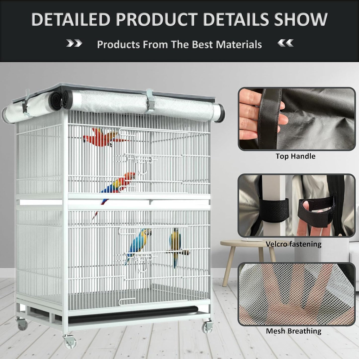 Light blocking pet cage accessory with top handles for easy installation