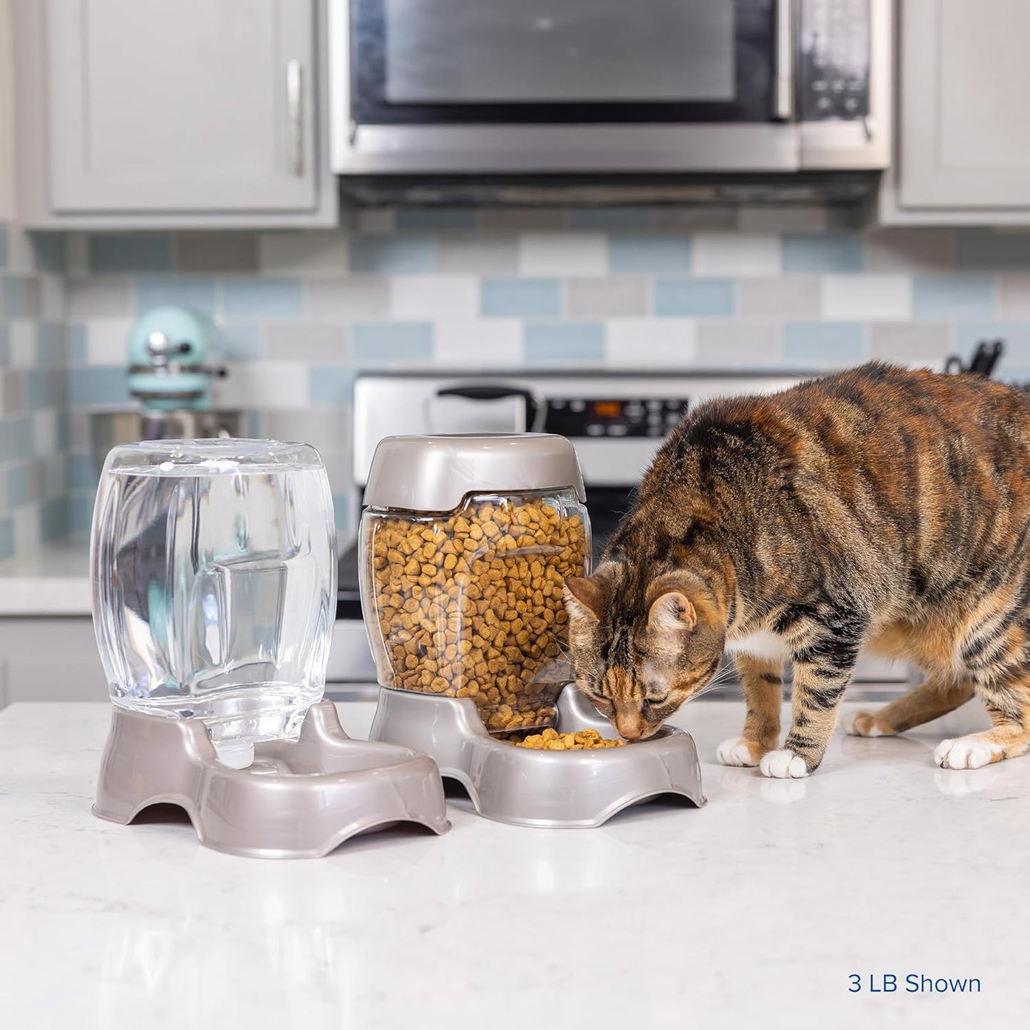 Petmate Pet Cafe Feeder pearlescent tan finish dry food storage station for multi-pet homes