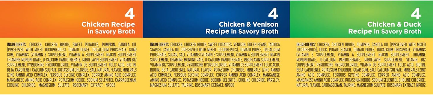 Nature's Recipe Grain Free Chicken Recipe, Chicken & Venison Recipe and Chicken & Duck Recipe in Savory Broth Variety Pack Wet Dog Food, 12-2.75 oz. Cups, 2 Count - Image 9