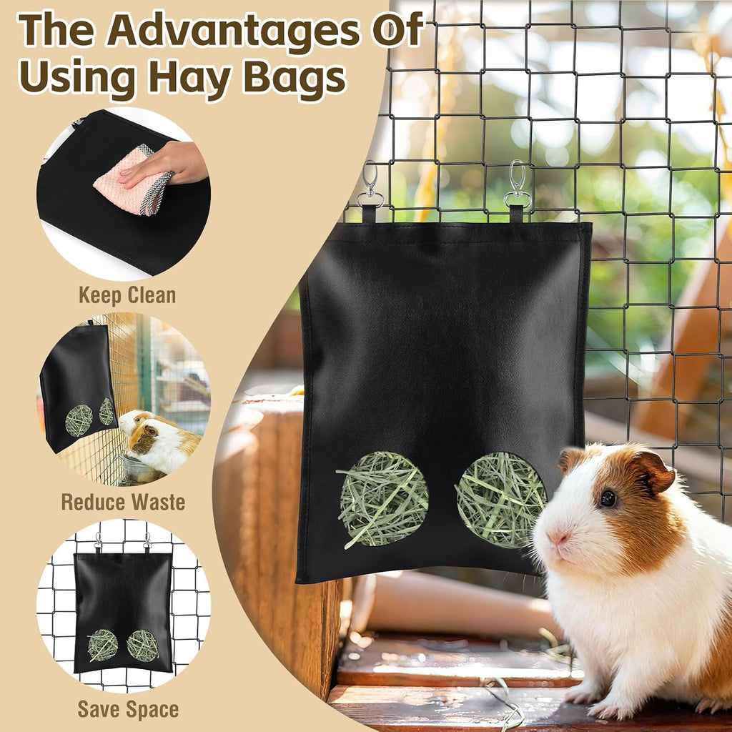 2Pcs Hanging Hay Feeder Bag for Guinea Pigs, Capacity of 0.35 Pounds of Hay, 11.8 x 9.8 Inch Bilayer Harmless Artificial Leather, 2-Hole Washable Hay Feeding Pouch for Small Rabbit, Chinchillas - Image 7