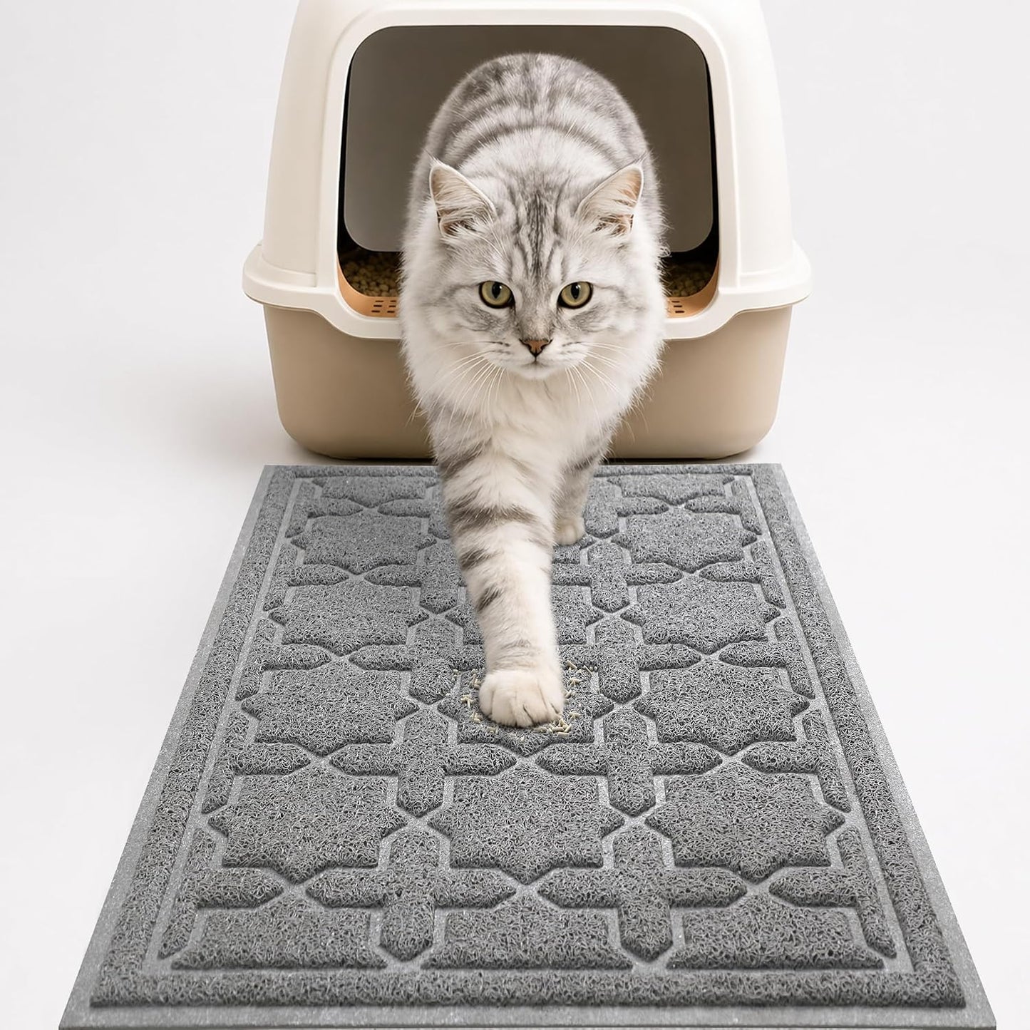 Yimobra Cat Litter Mat, Easy Clean Trapping PVC Mat with Waterproof Backing and Non Slip Bottom, Scatter Control Pad for Litter Box, 24"x20", Grey - Image 14