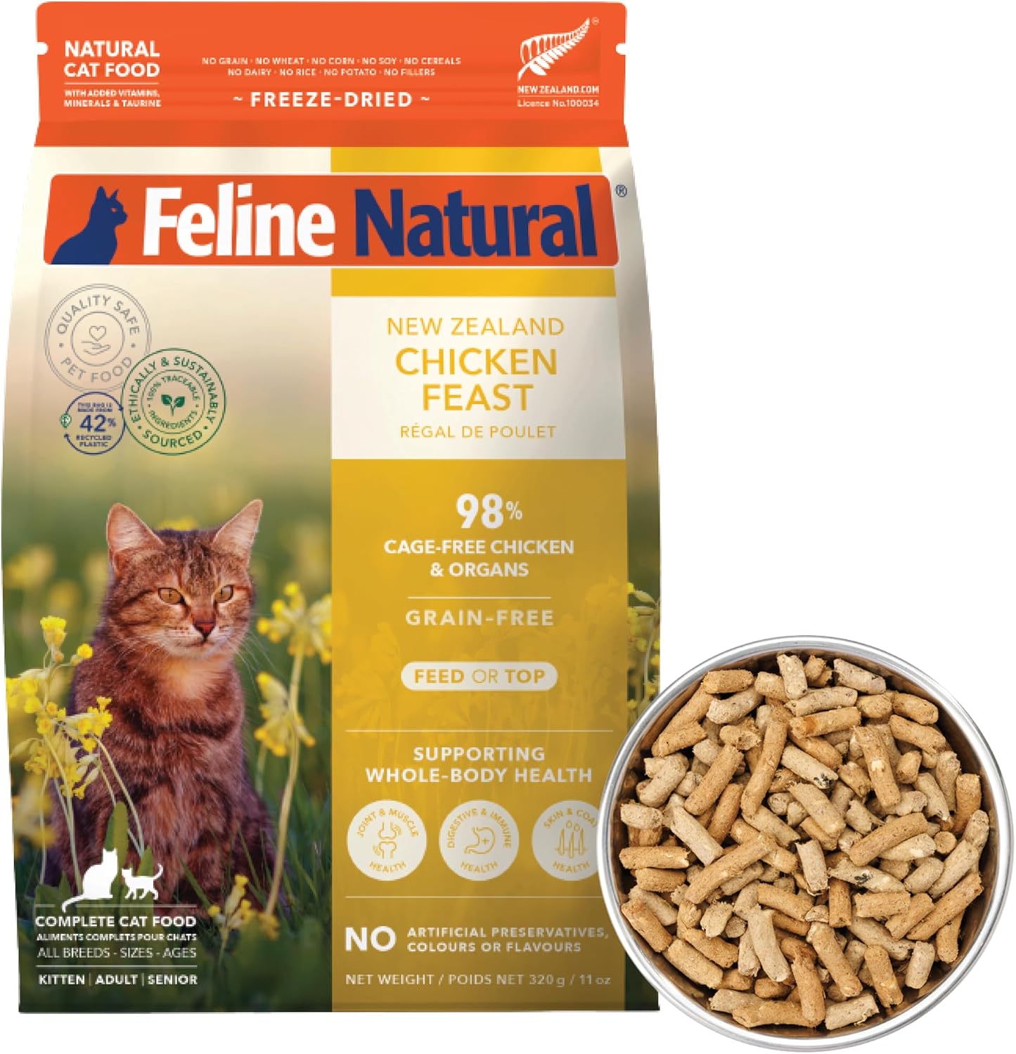 Feline Natural High Protein Dry Cat Food, Freeze-Dried Diet with 98% Meat, Organs & Seafood, No Peas, Grains, or Artificial Additives, Made in New Zealand, Chicken & Lamb, 11oz - Image 11