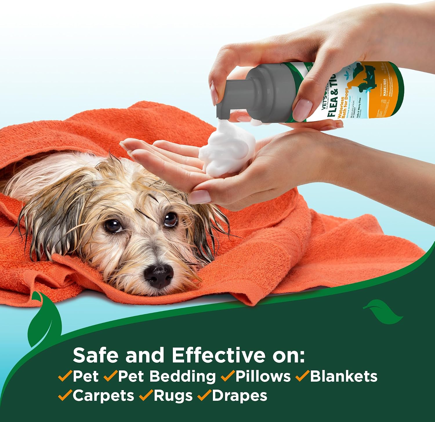 Natural pest prevention foam for dogs twelve weeks and older