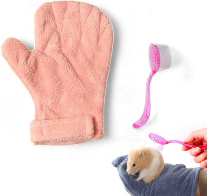 PurrrfectionPet Hamster Calming Bite Proof Gloves and Grooming Brush Set front view packaged neatly.