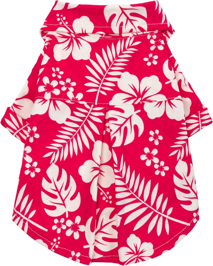 Fitwarm Hawaiian floral dog shirt front view red and white