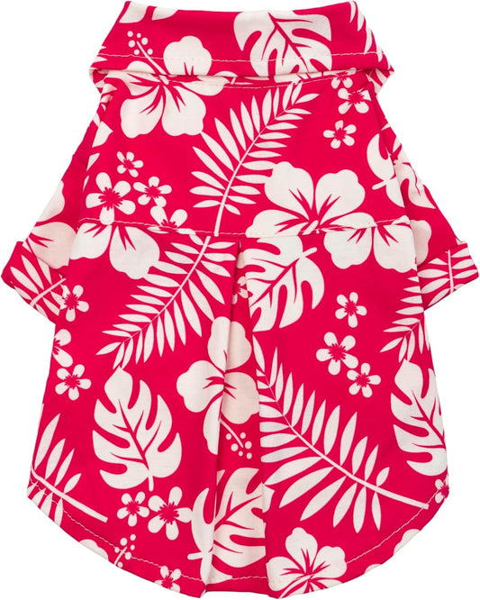 Fitwarm Hawaiian floral dog shirt front view red and white