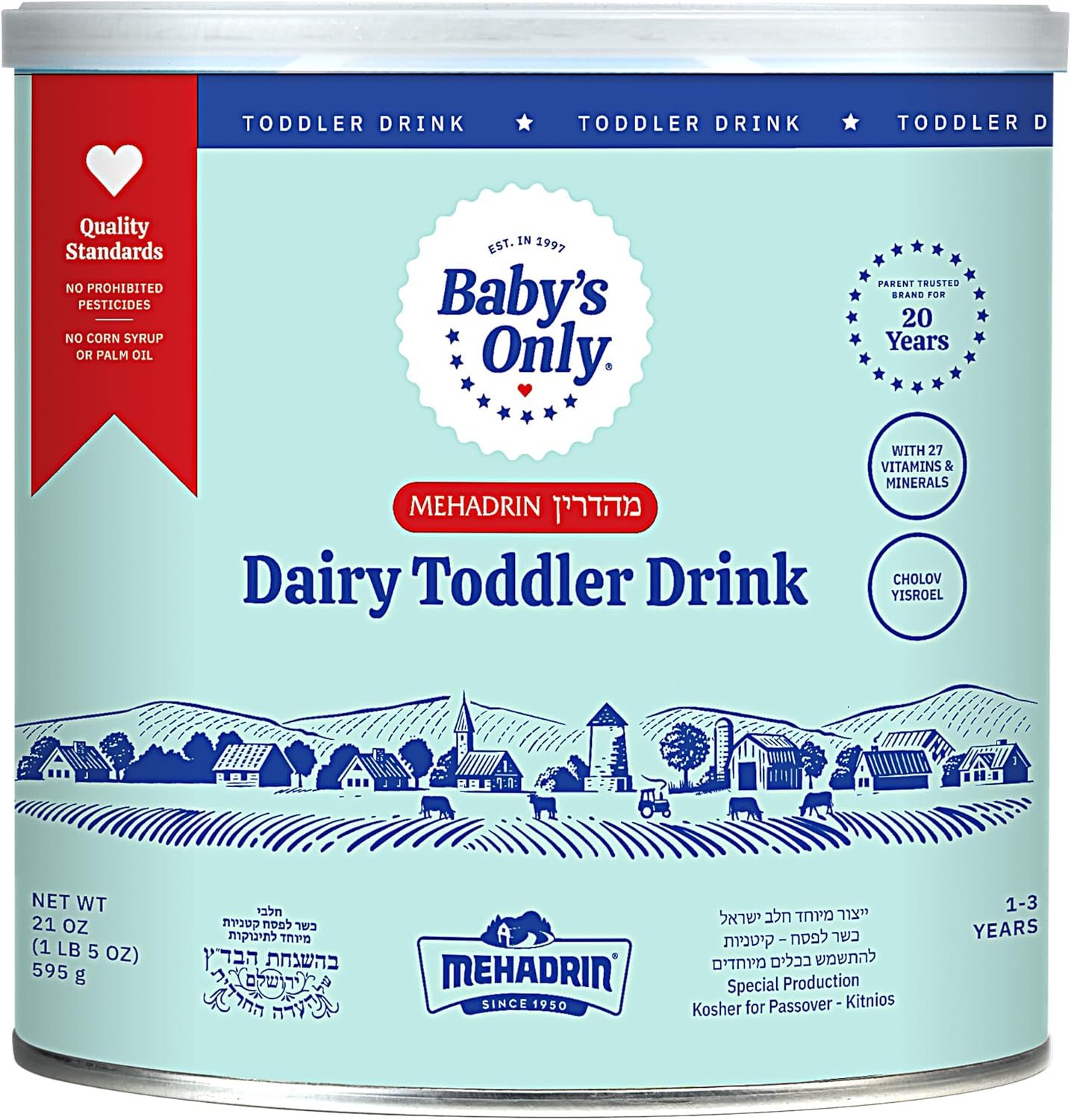 Baby's Only Organic Toddler Nutritional Drink front view can of milk based formula for kids.