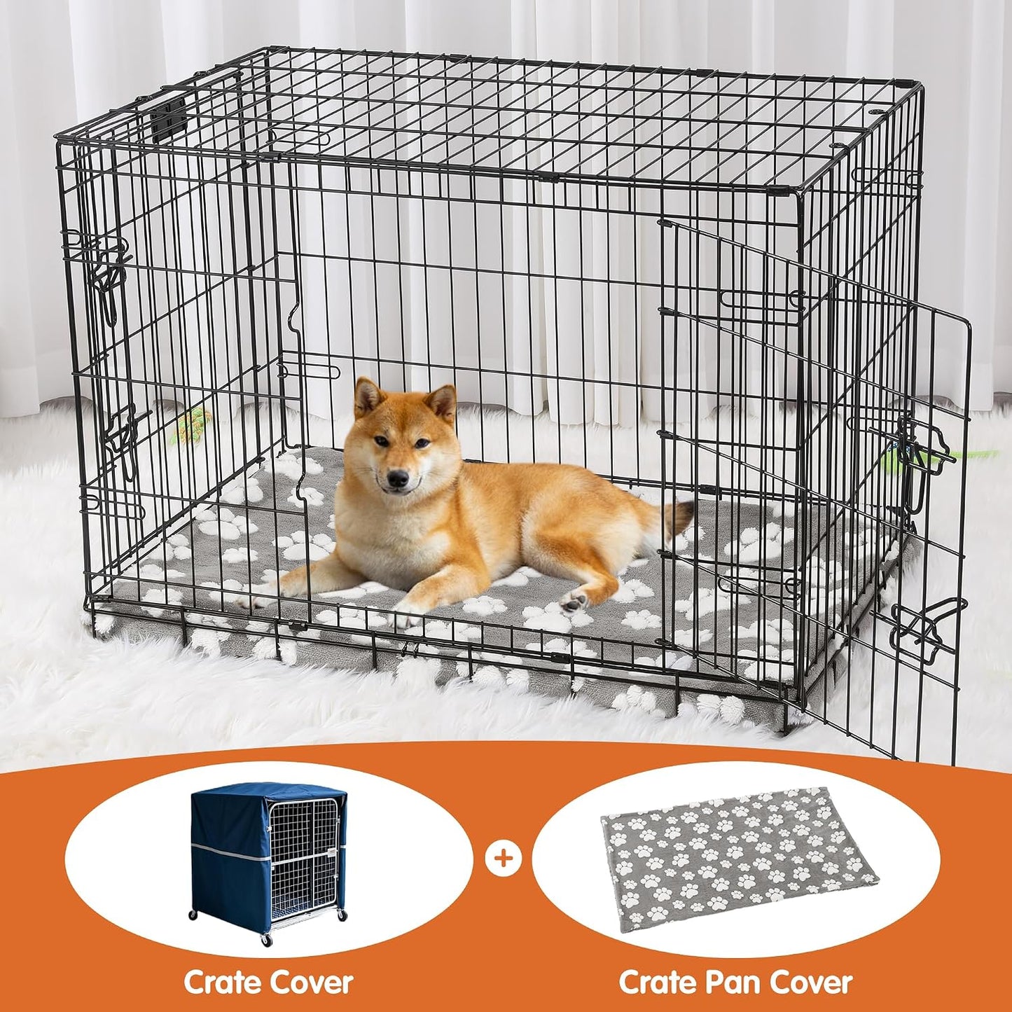 BALAPET anti slip pet crate pan cover installed inside a large dog wire cage