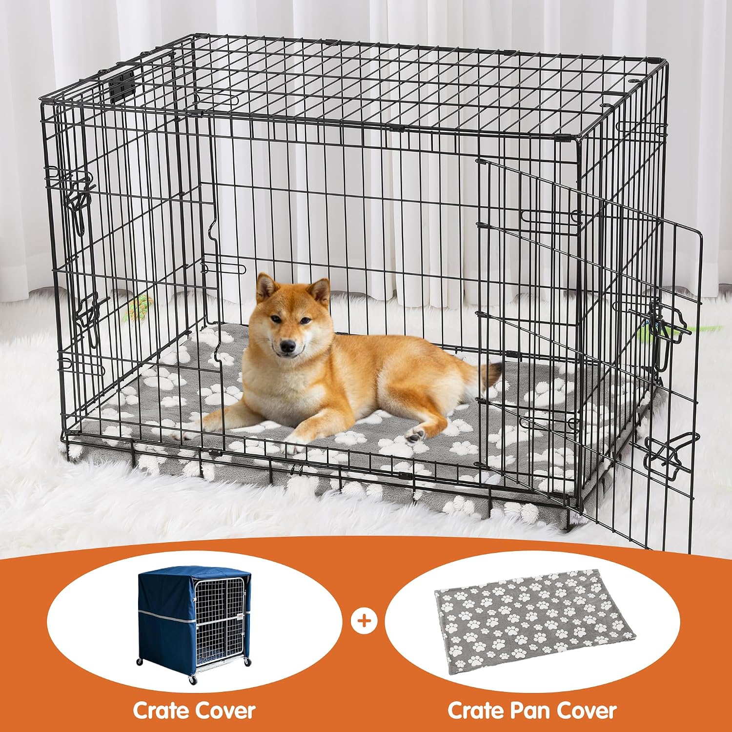 BALAPET anti slip pet crate pan cover installed inside a large dog wire cage