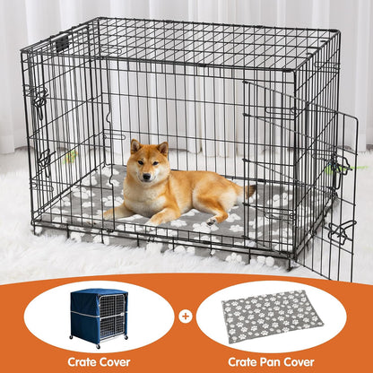 BALAPET anti slip pet crate pan cover installed inside a large dog wire cage