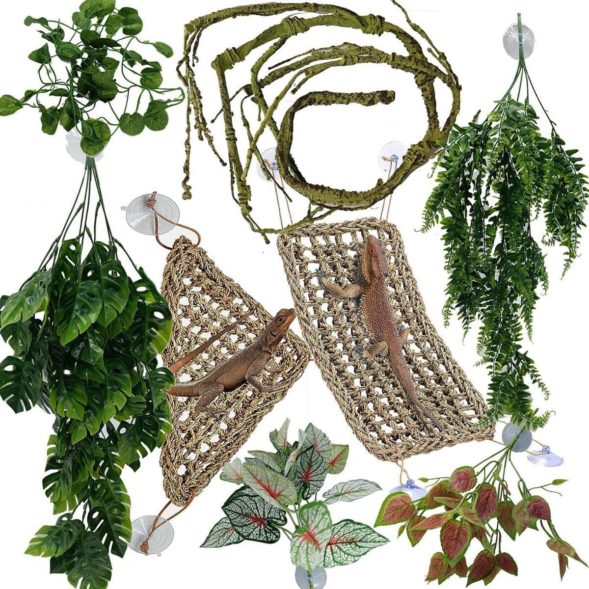 Reptile Plants for Bearded Dragon Tank Accessories, Terrarium Plant Artificial Decor for Snake Cage, Fake Plant for Leopard Gecko Habitat, Lizard Chameleon Ball Pythons (Group BN) - Image 12
