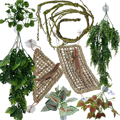Reptile Plants for Bearded Dragon Tank Accessories, Terrarium Plant Artificial Decor for Snake Cage, Fake Plant for Leopard Gecko Habitat, Lizard Chameleon Ball Pythons (Group BN) - Image 12