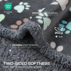 Luciphia dog blanket grey paw print pattern close up