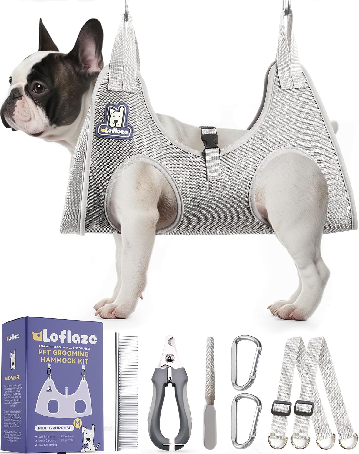 Loflaze Dog Grooming Hammock Harness for Dogs & Cats with Pet Nail Clipper Trimmer - Cat Hanger Sling for Trimming Clipping Nails- Dog Hammock Restraint Bag for Small Medium Large pet Grey S - Image 9