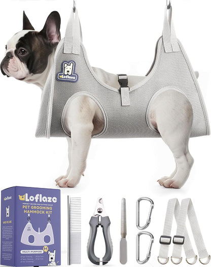 Loflaze Dog Grooming Hammock Harness for Dogs & Cats with Pet Nail Clipper Trimmer - Cat Hanger Sling for Trimming Clipping Nails- Dog Hammock Restraint Bag for Small Medium Large pet Grey S - Image 9