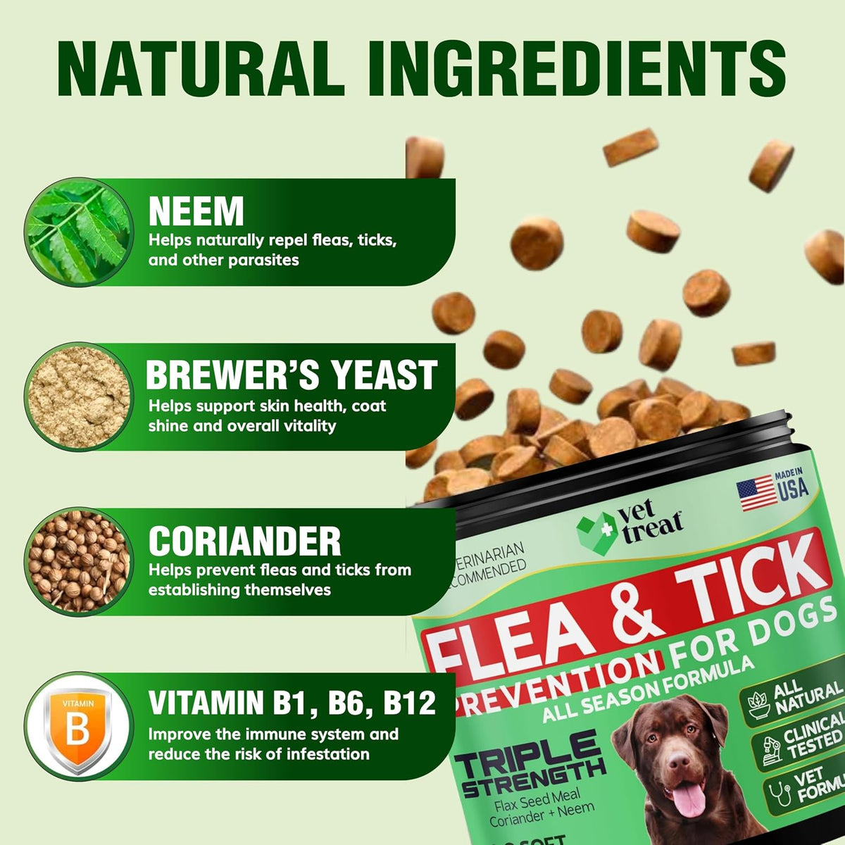 Vet Treat authentic USA dog tick prevention supplement premium bottle