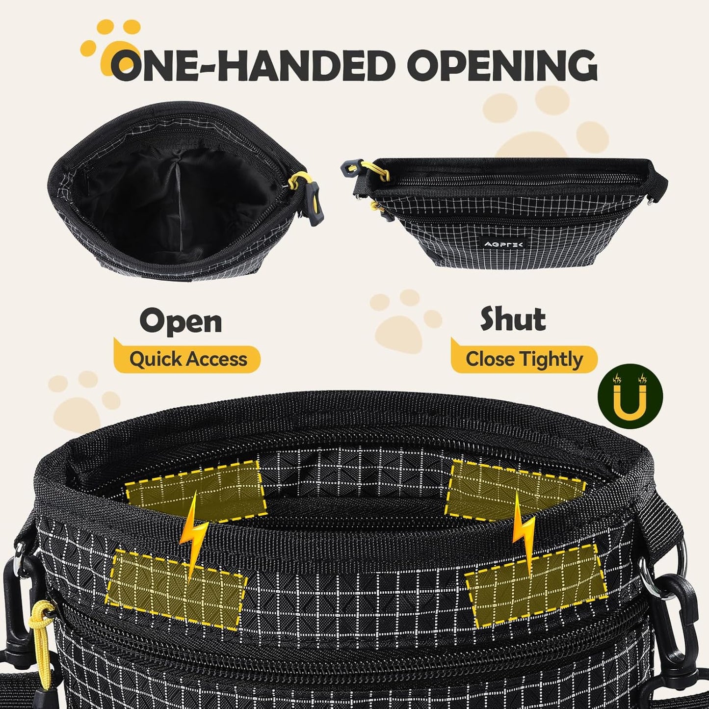 Side profile of Agptek dog walking pouch showing poop bag dispenser