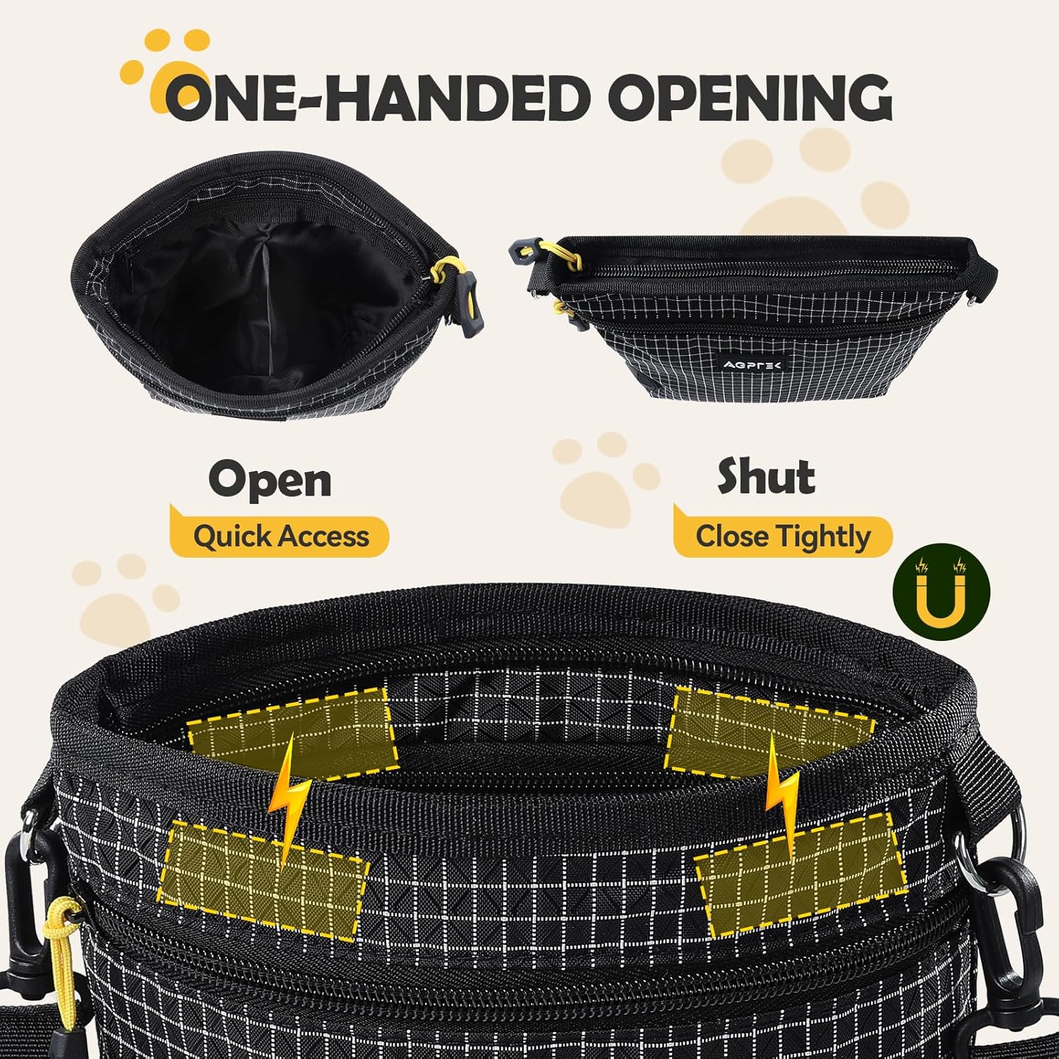 Side profile of Agptek dog walking pouch showing poop bag dispenser