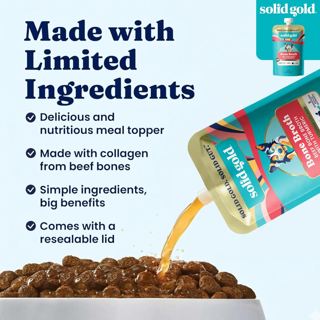 Liquid fish oil supplement being poured on dog kibble