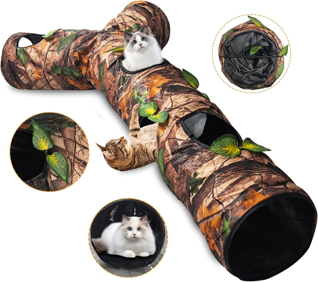 Cat Tunnel,3 Way Cat Toys,Tree Trunk Cat Tunnels for Indoor, Cat Maze for Kitty, Puppy, Kitten,Rabbit to Chase and Play, Collapsible Tube, Easy to Store Kitten Tunnel,L59,Tree Design Gift - Image 10