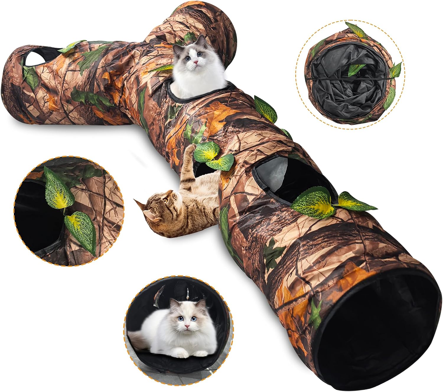 Cat Tunnel,3 Way Cat Toys,Tree Trunk Cat Tunnels for Indoor, Cat Maze for Kitty, Puppy, Kitten,Rabbit to Chase and Play, Collapsible Tube, Easy to Store Kitten Tunnel,L59,Tree Design Gift - Image 10