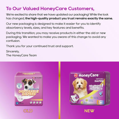 Honey Care small size female dog diapers showcasing the adjustable fur safe fasteners.