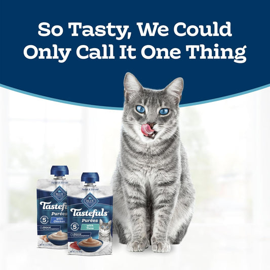 Blue Buffalo Tastefuls variety pack chicken and tuna pouches packaging view natural cat food toppers