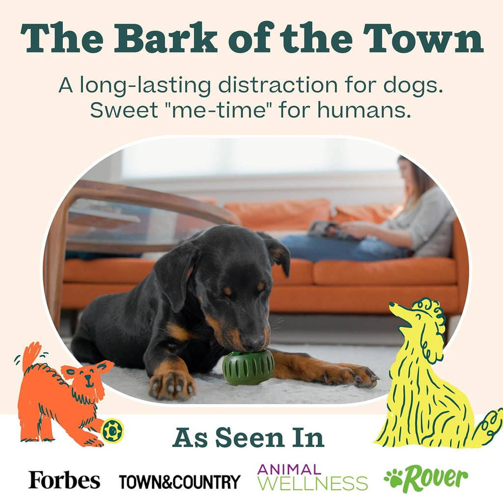 Woof dog treat dispensing ball open for easy cleaning