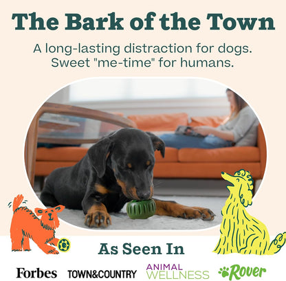 Woof dog treat dispensing ball open for easy cleaning