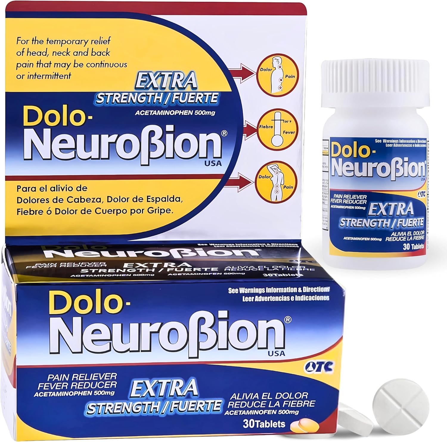 Dolo Neurobion 30 Tablets - Pain Reliever, Fever Reducer, Extra Strength, Fuerte, Alivia el Dolor, Reduce la Fiebre - Image 1