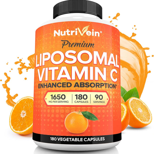 Nutrivein Premium Liposomal Vitamin C 1650mg 180 capsules front view bottle showing high absorption immune support formula