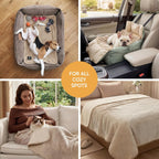Claw resistant durable dog cover protecting car seats during travel.
