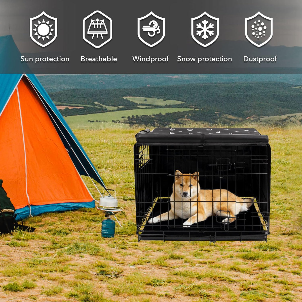 Pet Prime dog cage enclosure folded and ready for travel setup.