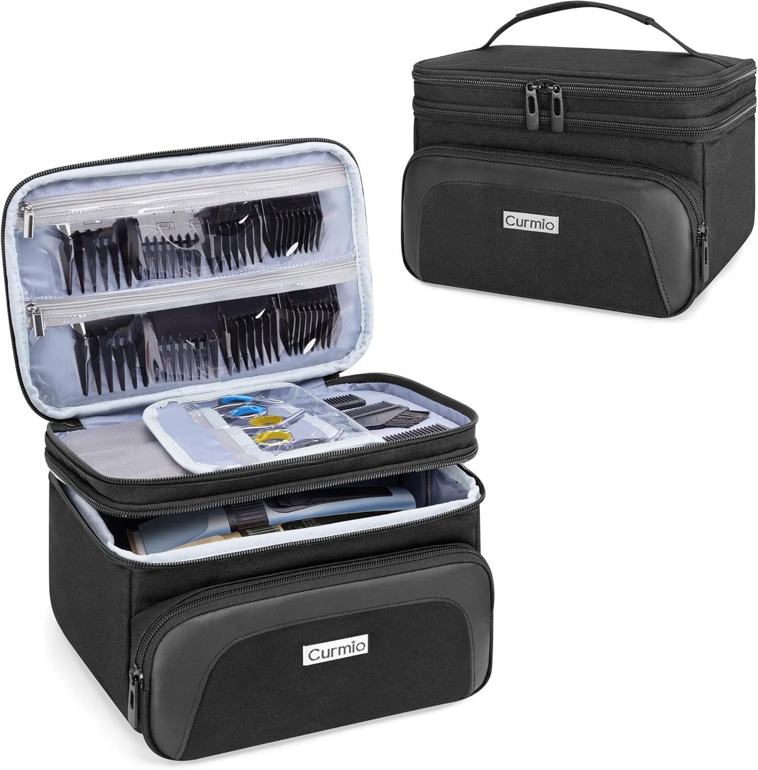 CURMIO travel carrying case for hair clipper front view showing black heavy duty nylon exterior