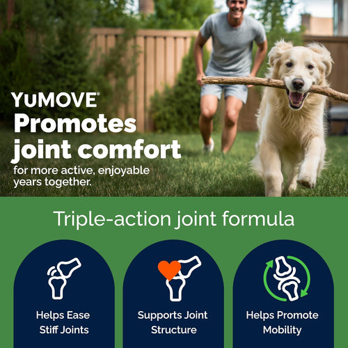 YuMOVE joint supplement for adult dogs showing side label with nutritional active ingredients
