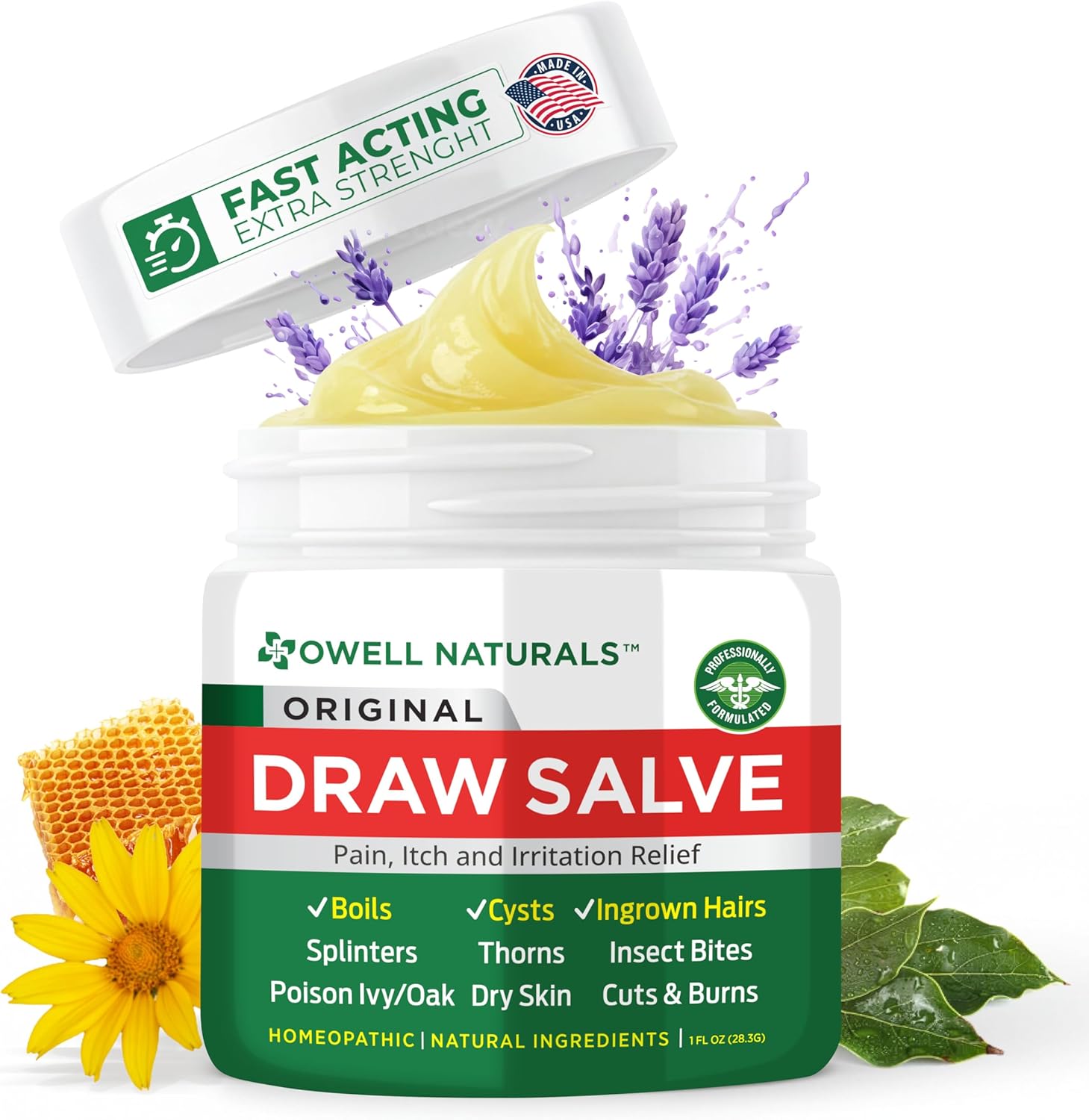 OWELL NATURALS Drawing Salve Ointment front view tin for boil and cyst relief