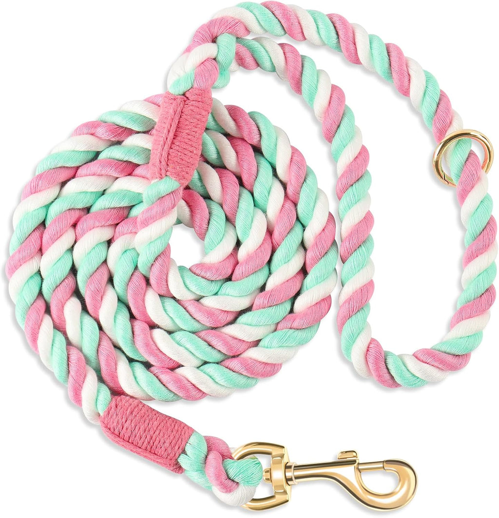 Dog Leash 5 FT Handmade Braided Cotton Rope Leashes for Small Medium and Large Dogs, New Golden Heavy Duty Metal Clasp, Colorful Macaron - Image 12