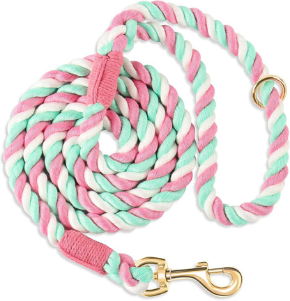 Dog Leash 5 FT Handmade Braided Cotton Rope Leashes for Small Medium and Large Dogs, New Golden Heavy Duty Metal Clasp, Colorful Macaron - Image 12