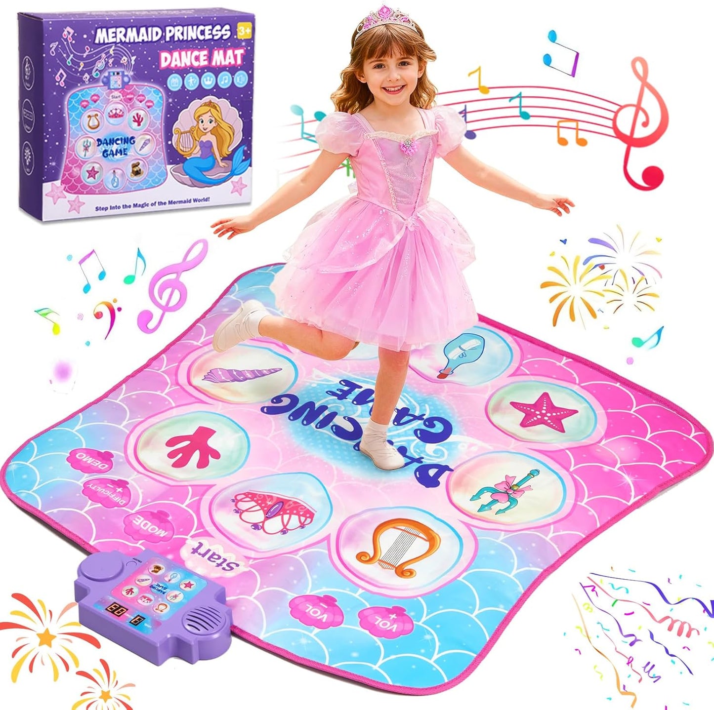Leapio Mermaid Princess dance mat front view for girls