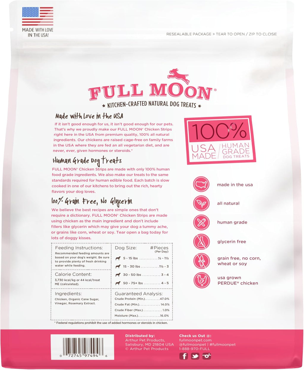 Full Moon human grade chicken jerky strips for dogs