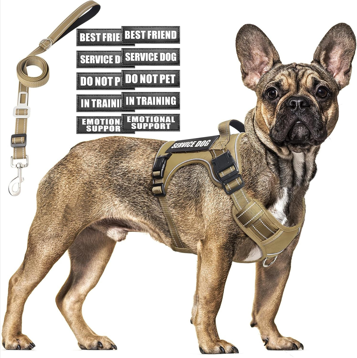 Tactical Dog Harness and Leash Set for Large Dogs,Heavy Duty No Pull Service Dog Vest and 10 Patches with Dog Seat Belt,Reflective Adjustable Pet Harness for Training Walking Hiking Camo L - Image 10