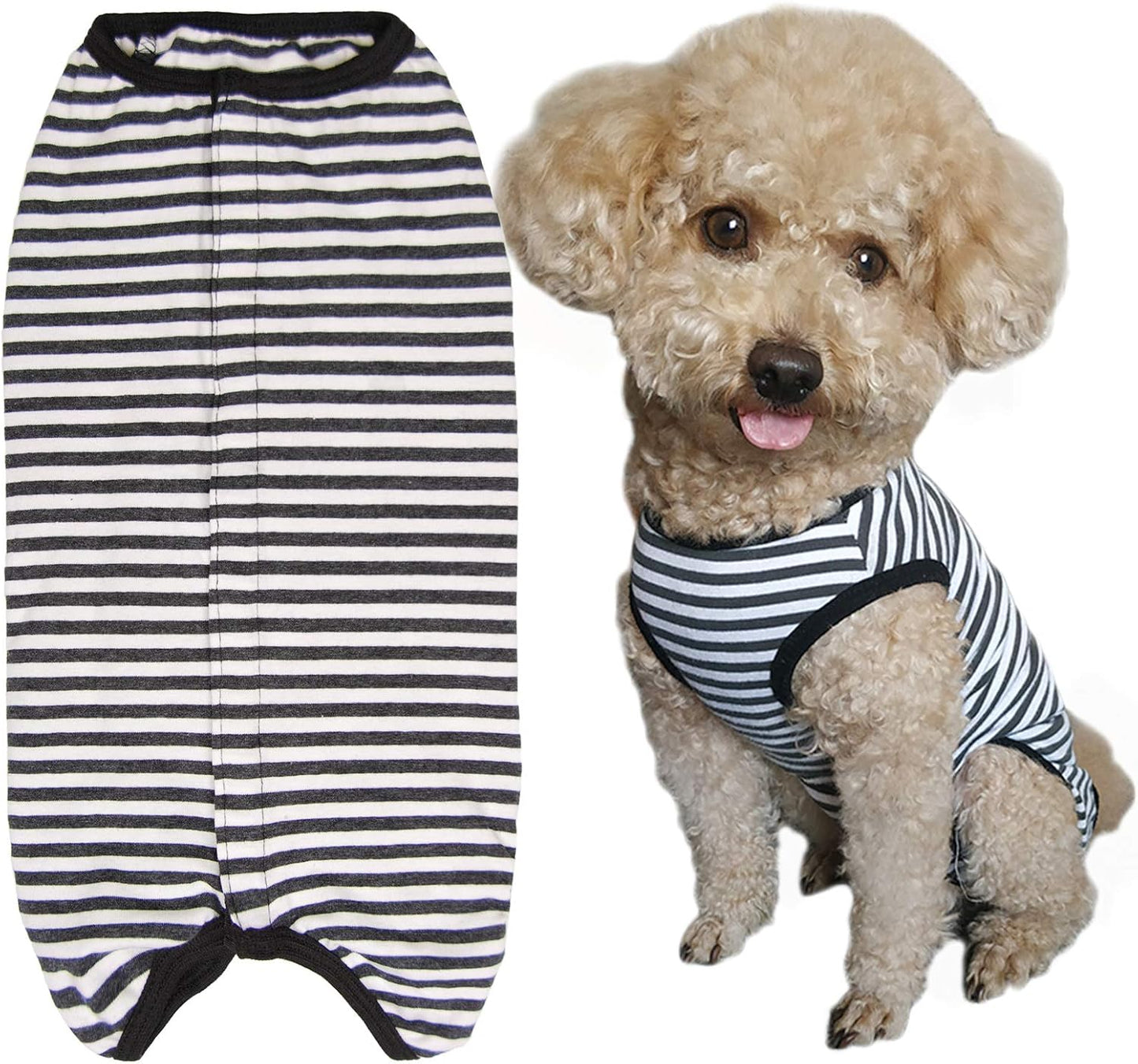 Dog's Recovery Suit Post Surgery Shirt for Puppy, Wound Protective Clothes for Little Animals(Pink White Stripe-xs) - Image 14