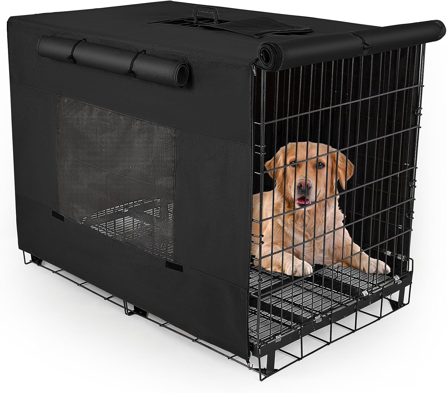 Unicorn Catcher pet crate accessory with adjustable roller blinds and buckle details.