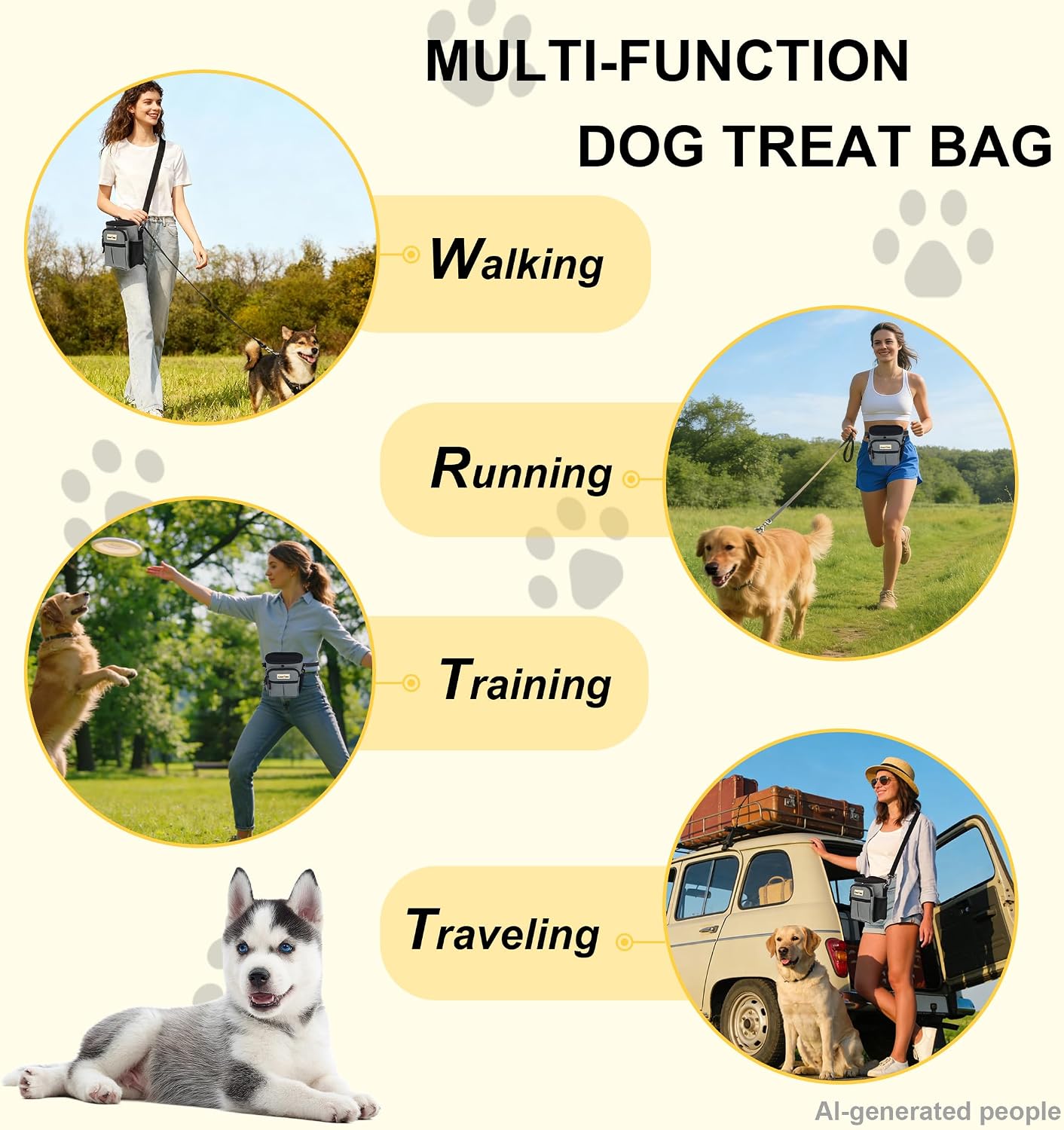 Storage pockets of Cover Geny pet training bag holding phone and keys