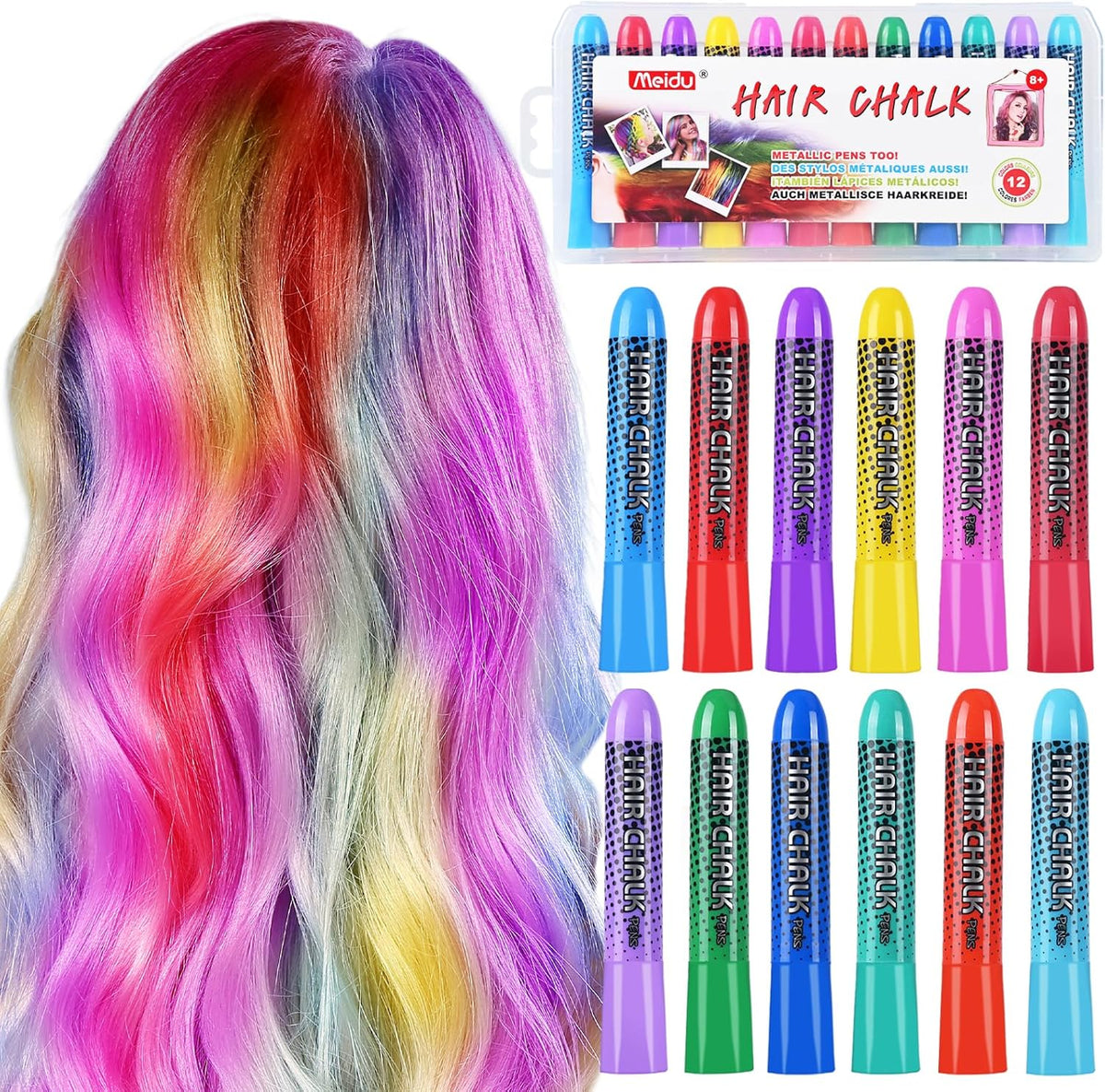 Iiimeidu 12 color temporary hair chalk markers set front view