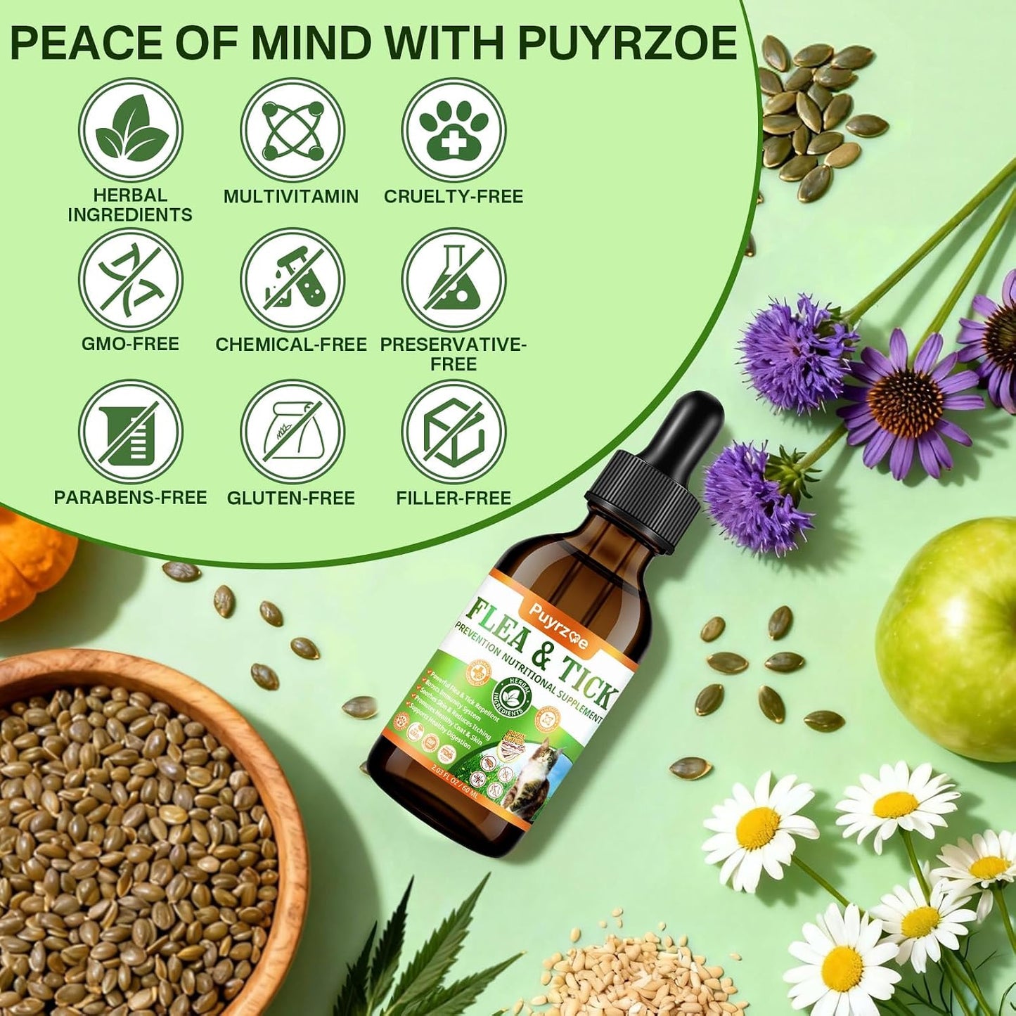 Puyrzoe cat flea defense liquid mixed into wet cat food daily routine